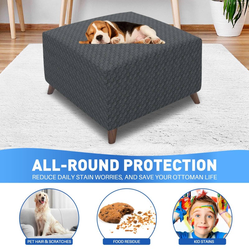 MAXIJIN Jacquard Ottoman Cover Slipcovers Folding Storage Stool Furniture Protector Cover Soft Thick Rectangle Foot Rest Slipcover with Elastic Bottom (Ottoman Small, Dark Gray) - Image 2